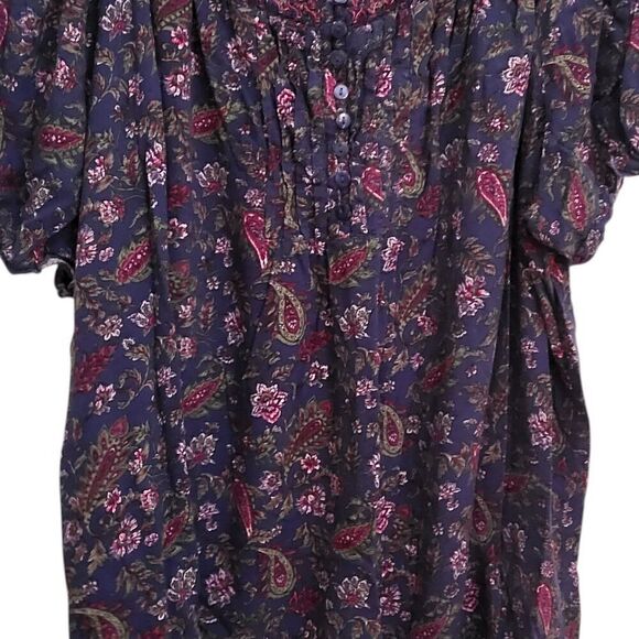 Faded Glory Blue Floral Paisley Peasant Blouse - Picture 2 of 8